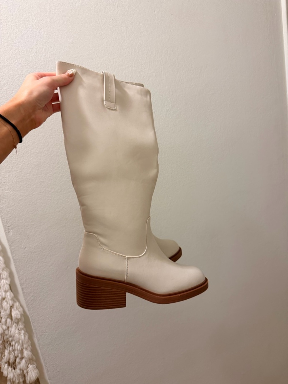 JustFab Cream Block Heel Boots